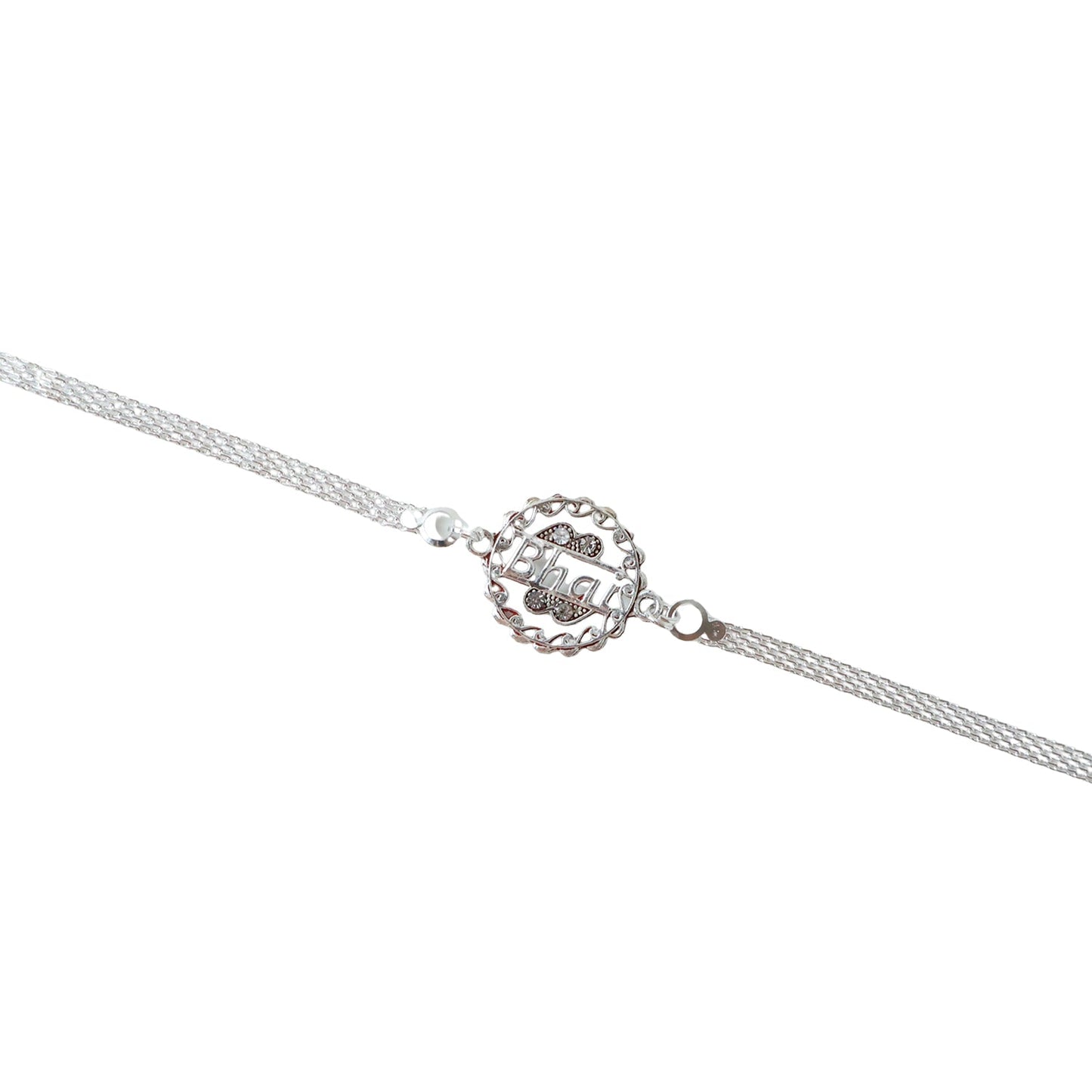 Silver Bhai Chain Rakhi beautifully worn on a wrist, highlighting its elegant fit.