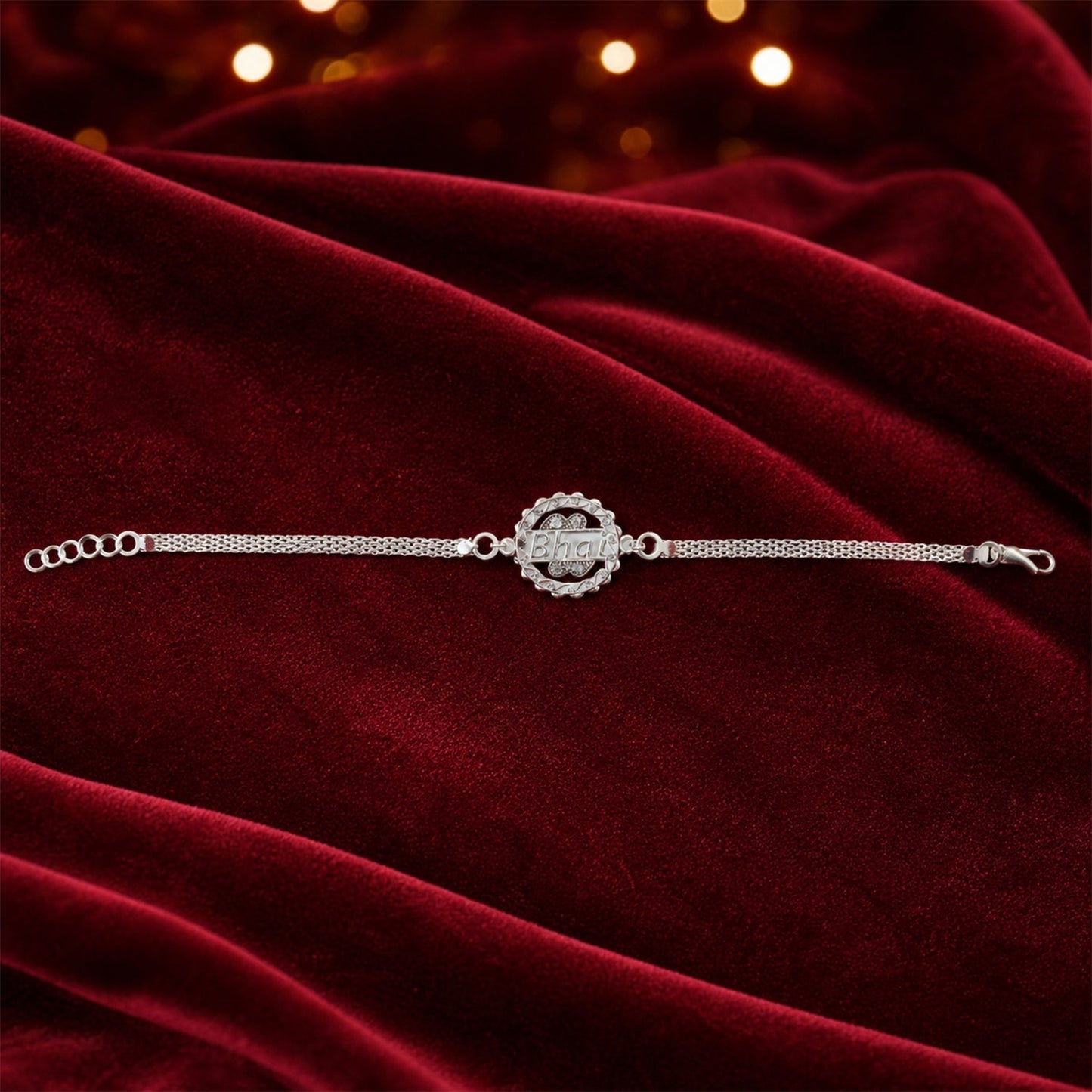 Silver Bhai Chain Rakhi neatly presented in its protective packaging for gifting.