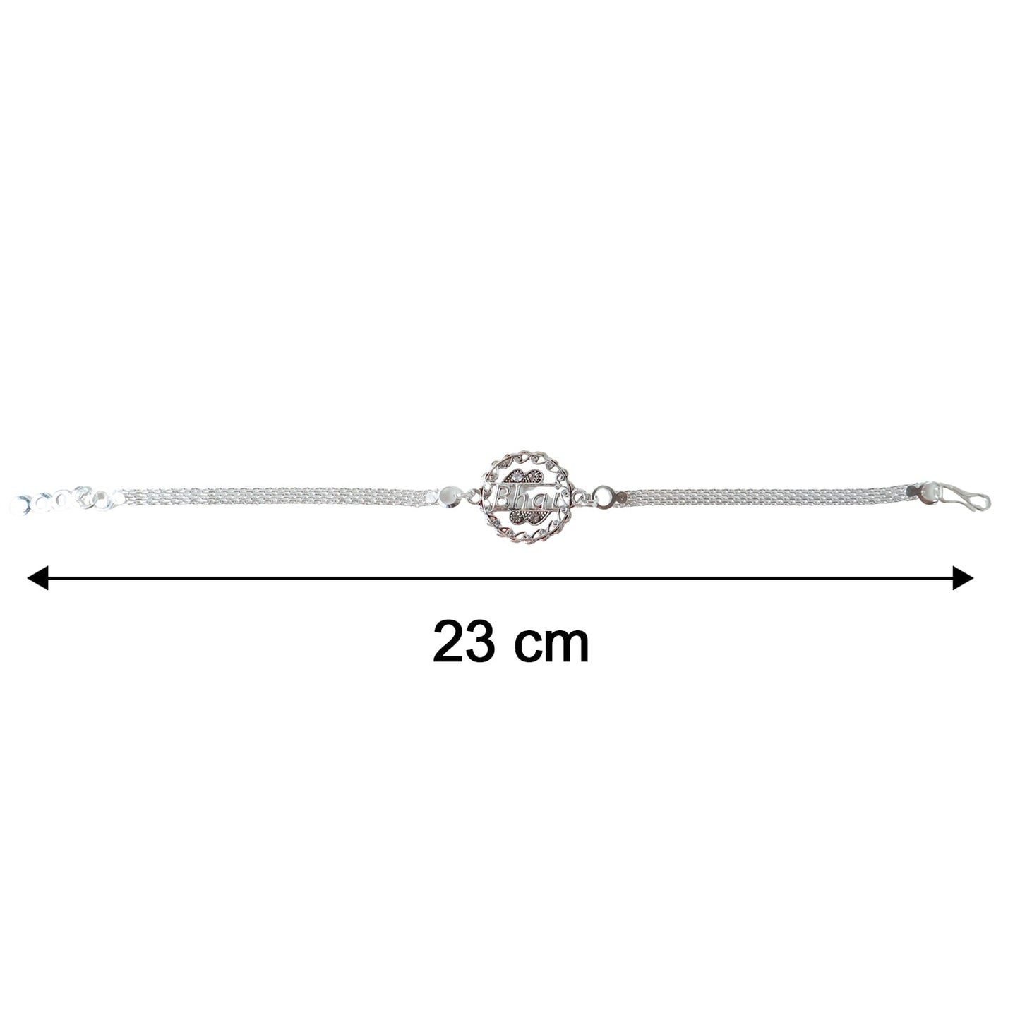 Side profile of the Silver Bhai Chain Rakhi's contemporary round charm and chain.