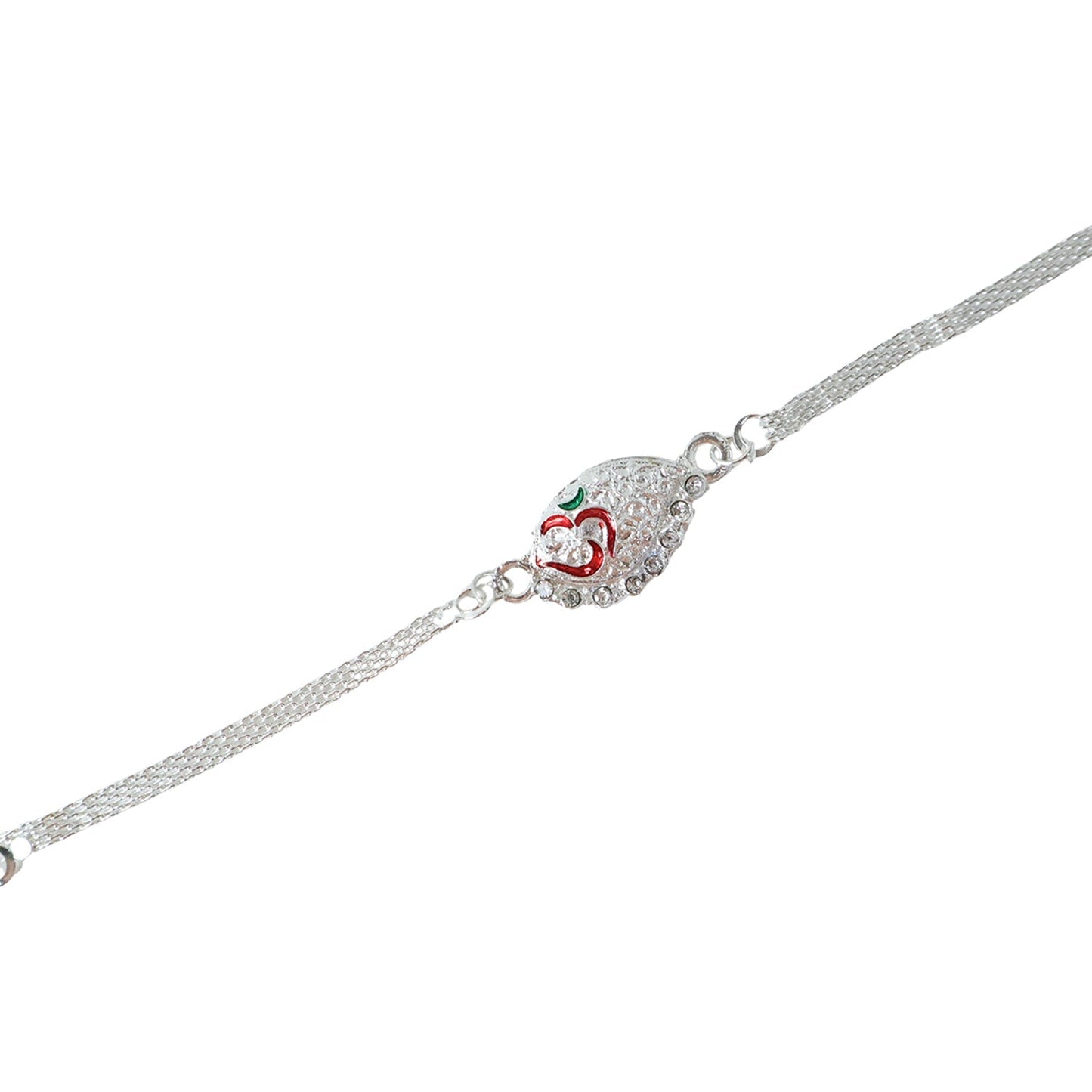 Decorative elements of Silver Om Chain Rakhi