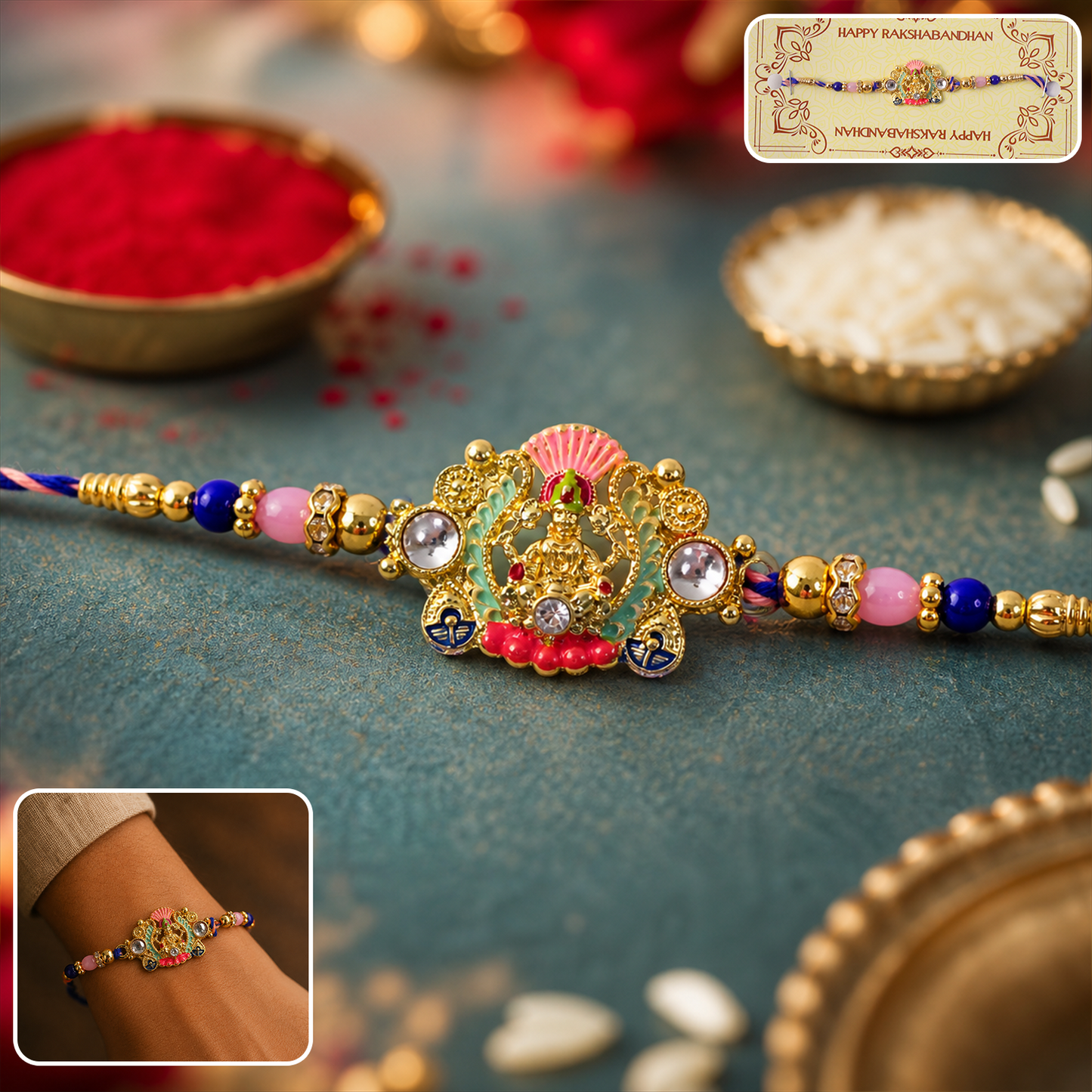 Elegant beaded rakhi with Goddess charm for Raksha Bandhan