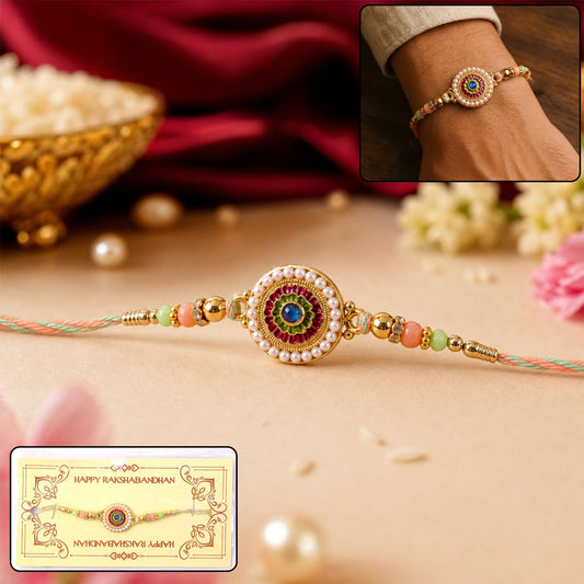Beaded floral pearl rakhi with intricate design for brother