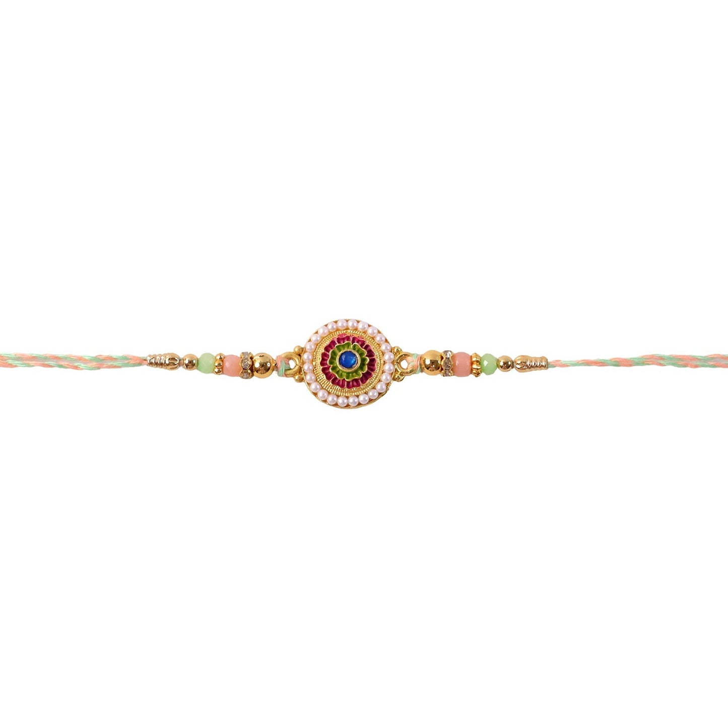 Decorative pearl floral rakhi with thread for raksha bandhan