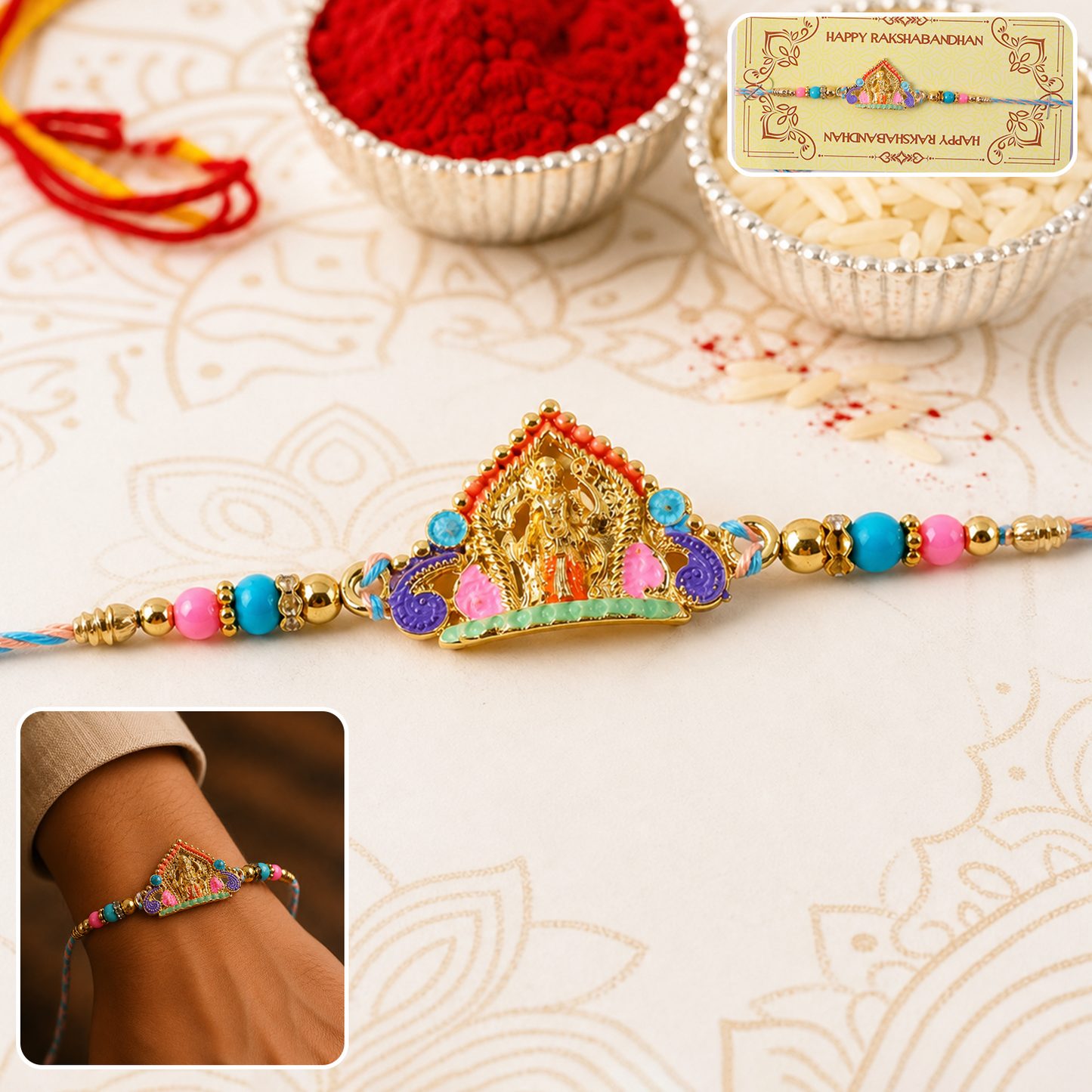 Colorful beads Divine Idol Rakhi for brother