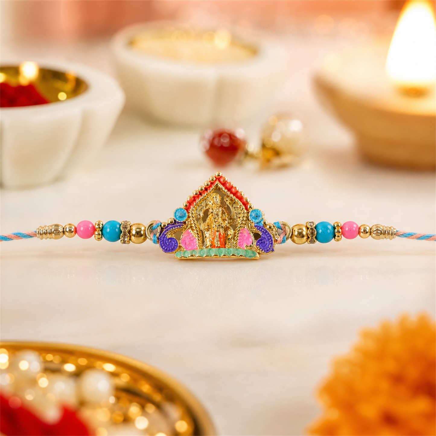 Traditional Divine Idol Rakhi with vibrant beads