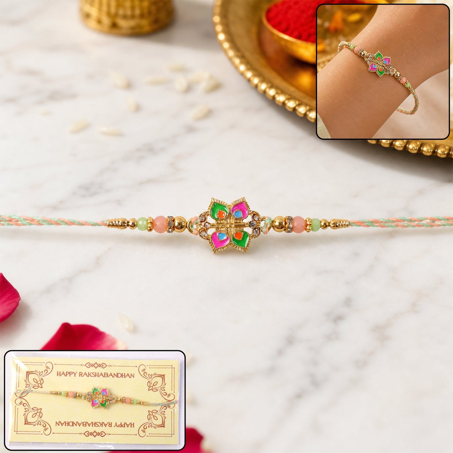 Vibrant floral beaded rakhi ideal for brother during Raksha Bandhan