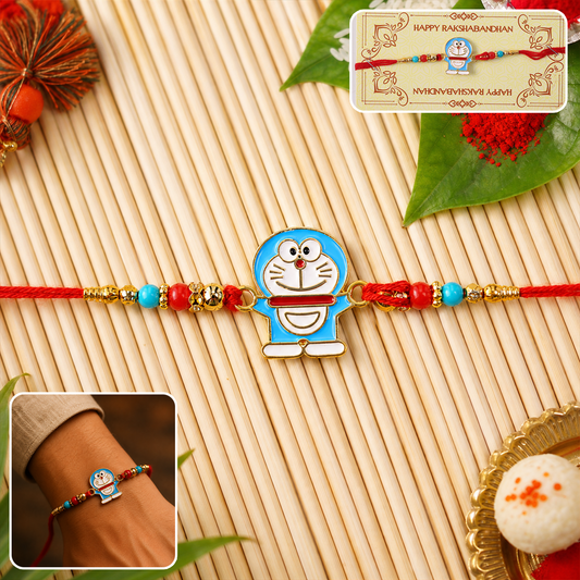 Designer blue character beaded rakhi with attractive details