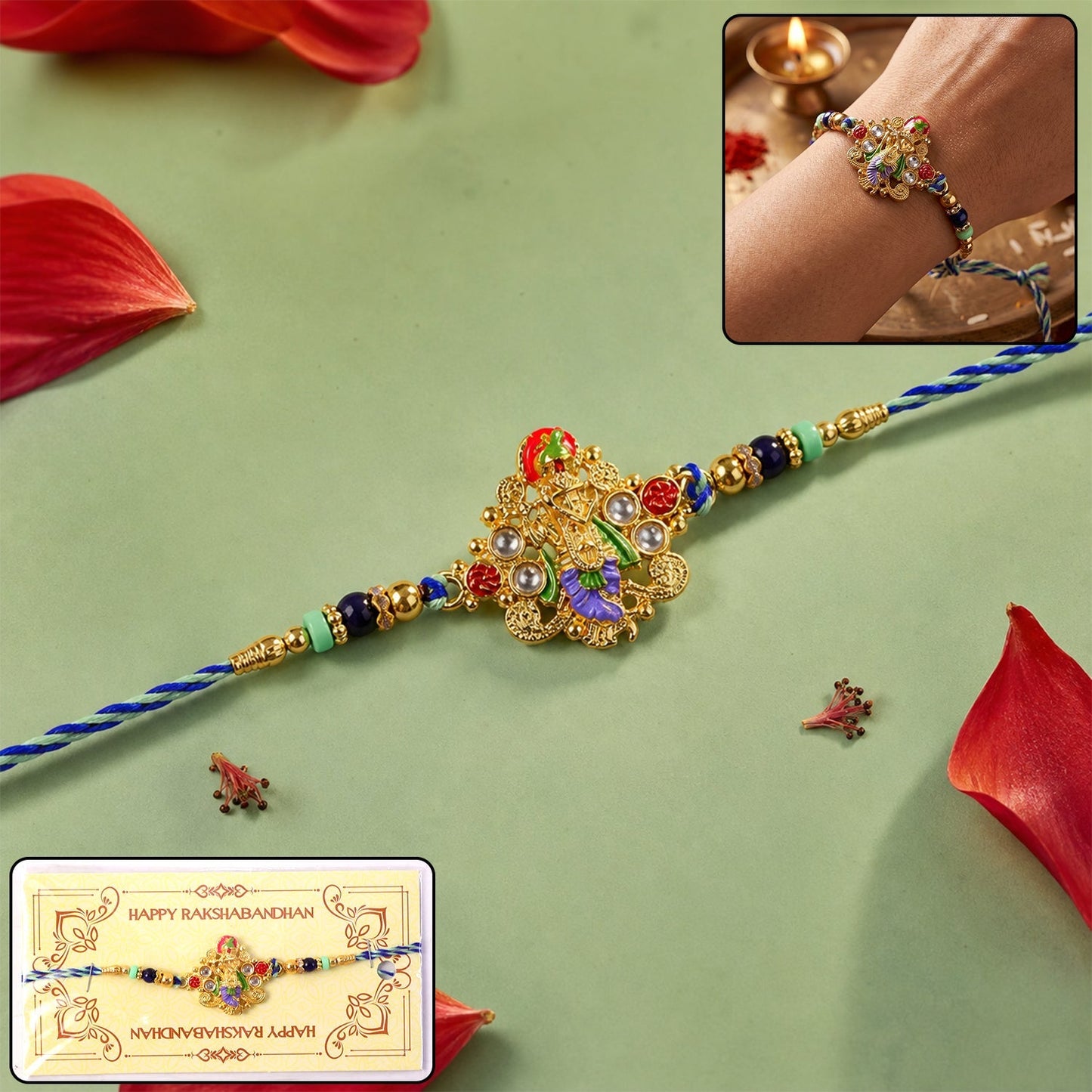 Colorful divine idol beaded rakhi for brother