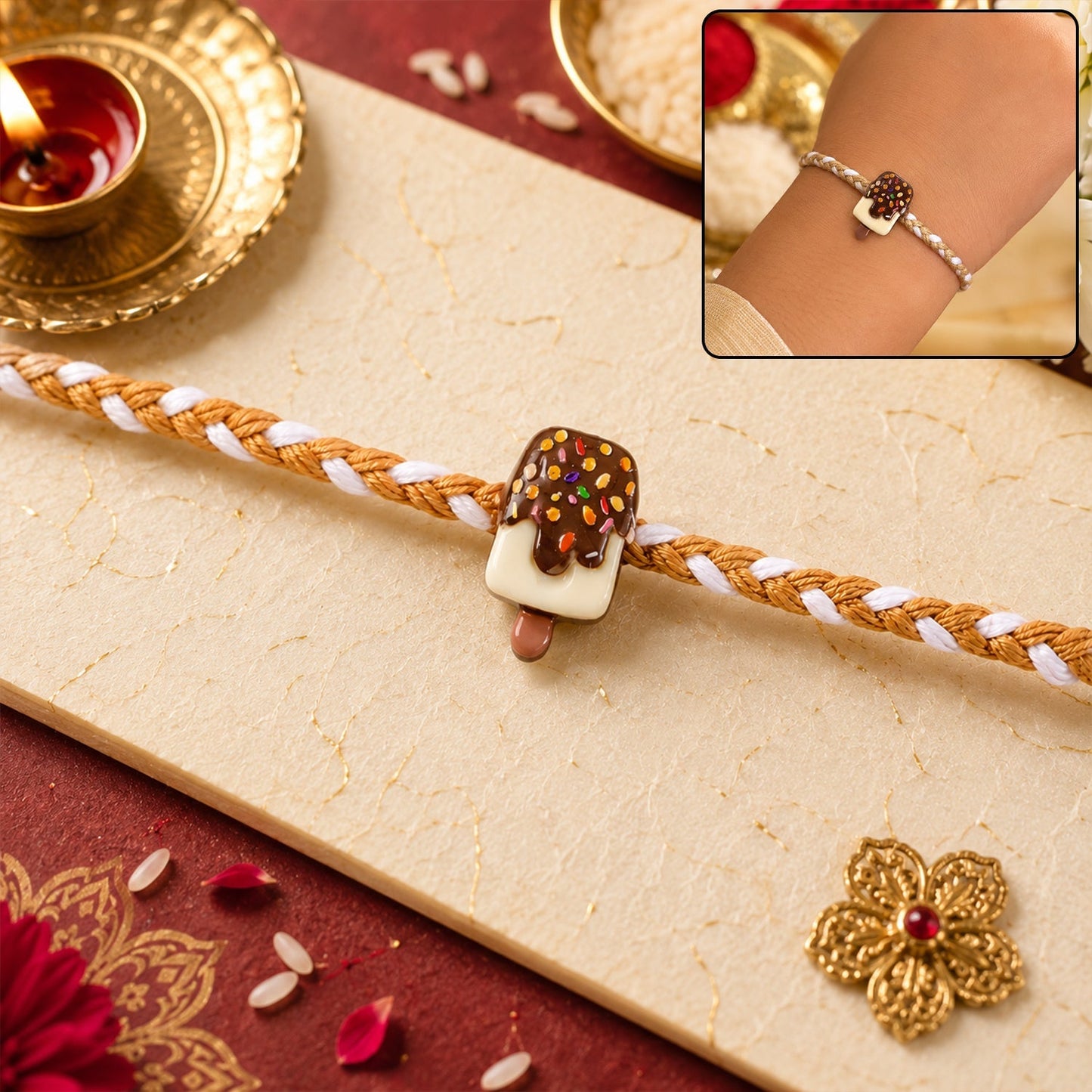 Chocolate Ice Cream Bar Rakhi with elegant modern design