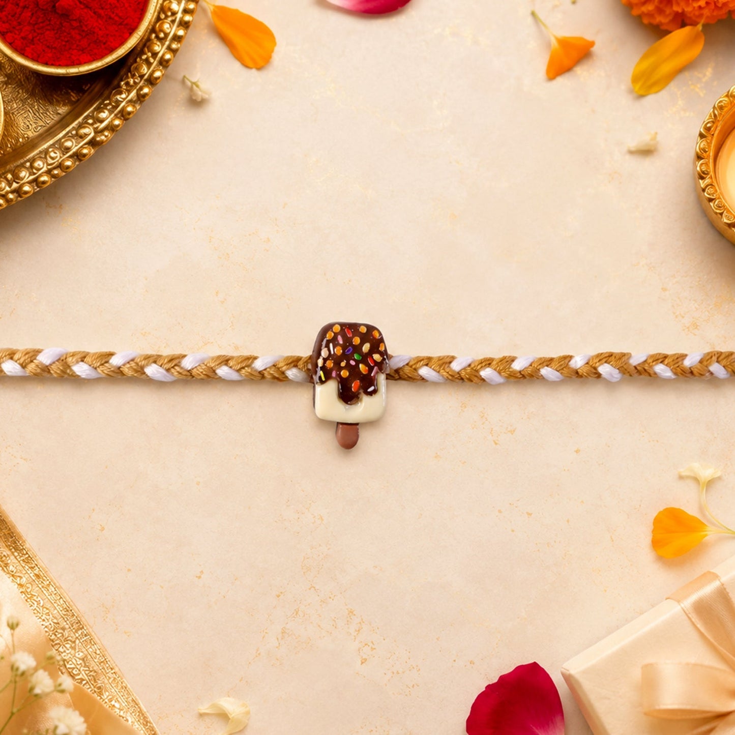 Side view of stylish Chocolate Ice Cream Rakhi