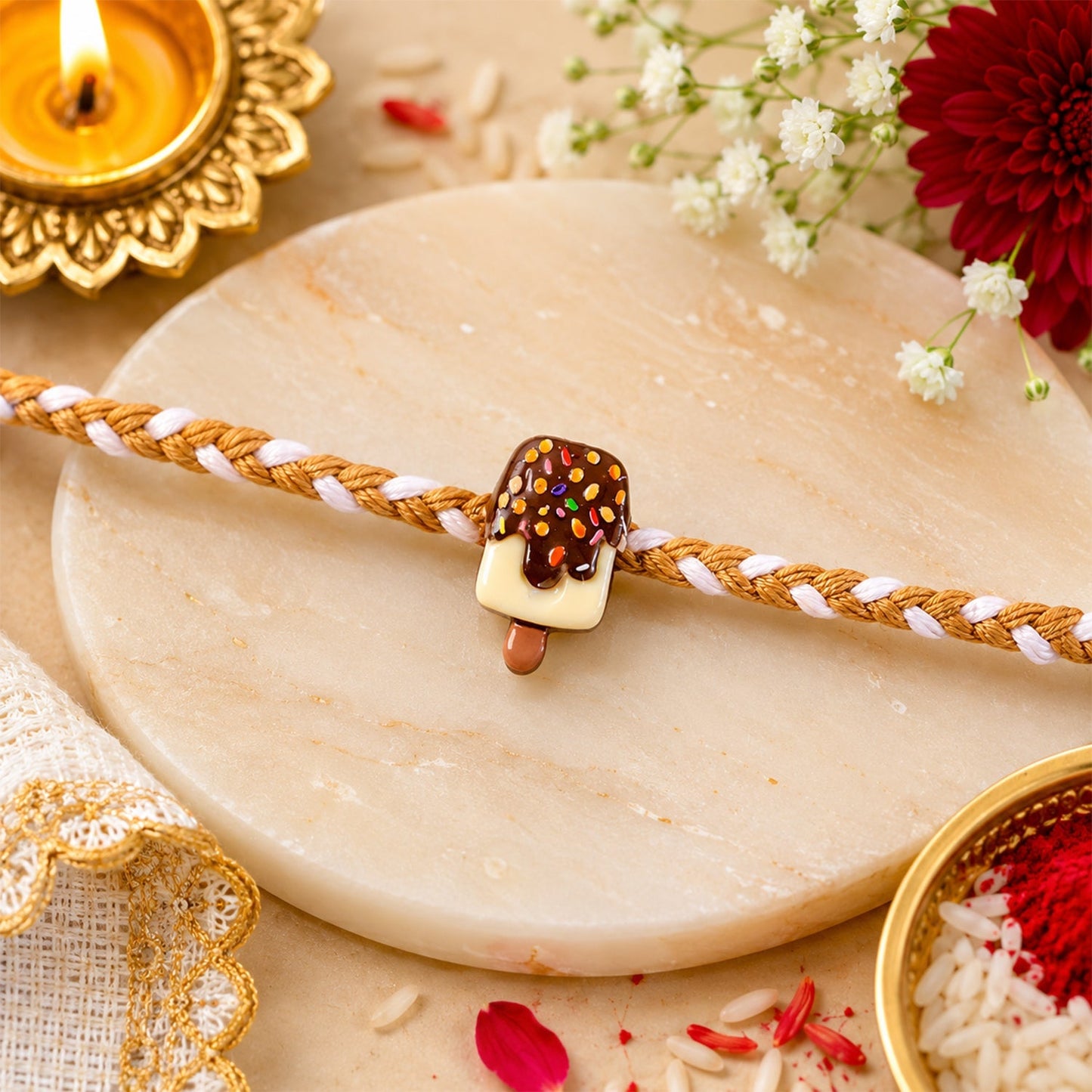 Modern and traditional style Chocolate Ice Cream Rakhi