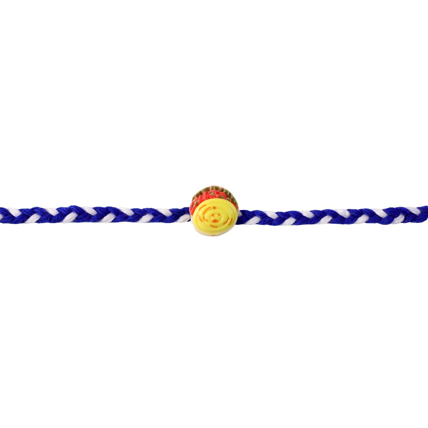 Yellow Sweet Dessert Dori Rakhi tied on wrist