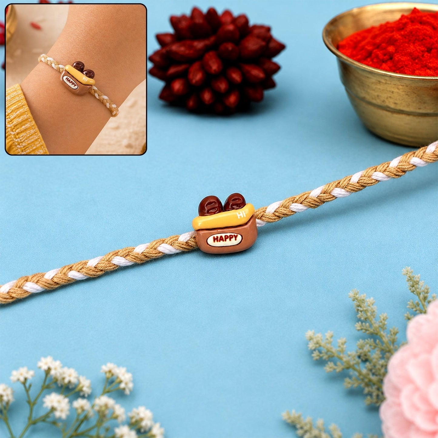 Colorful beads and charm on stylish Rakhi for brothers