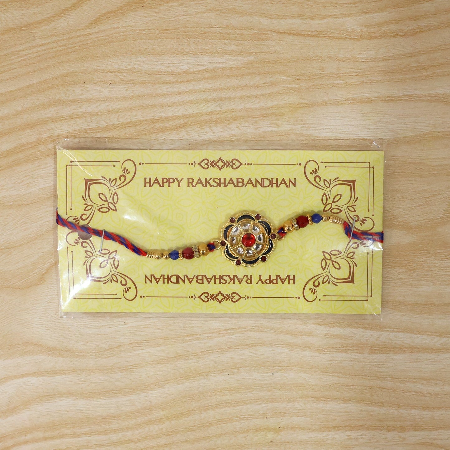 Decorative floral rakhi arranged with festive decor