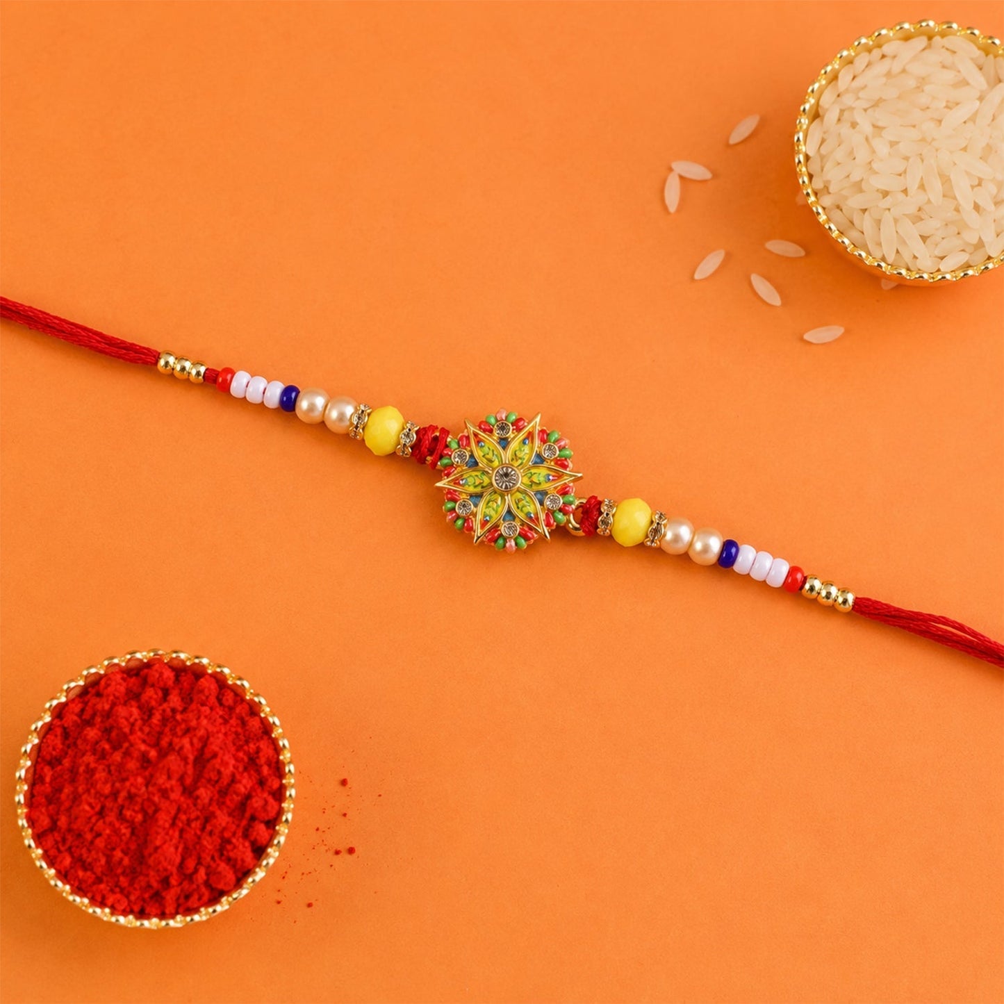 Rakhi tied on a wrist, showcasing design and fit