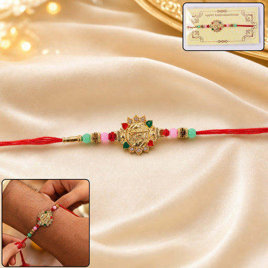 Close-up of Veera Charm Beaded Rakhi on white background