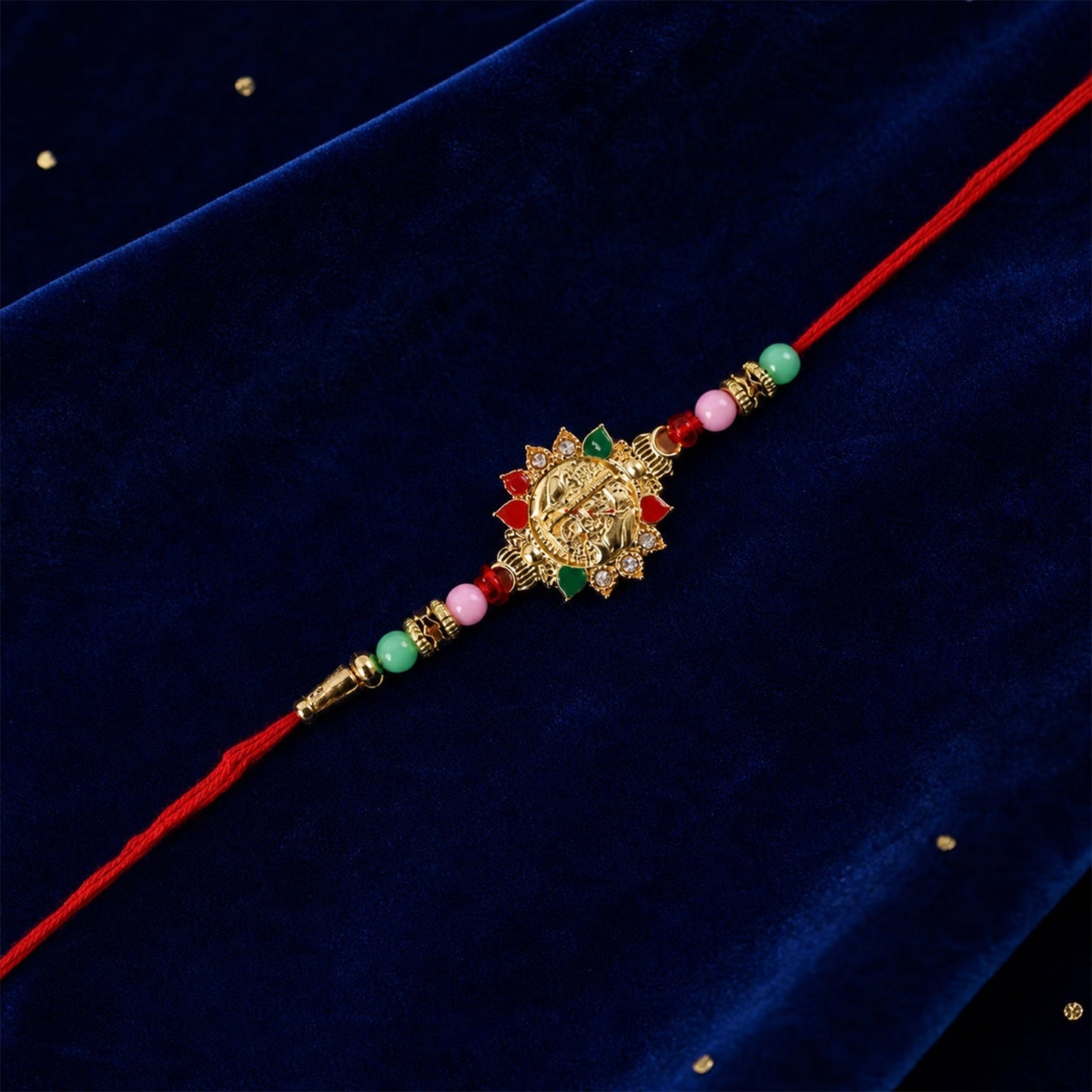 Angle view of Veera Charm Beaded Rakhi