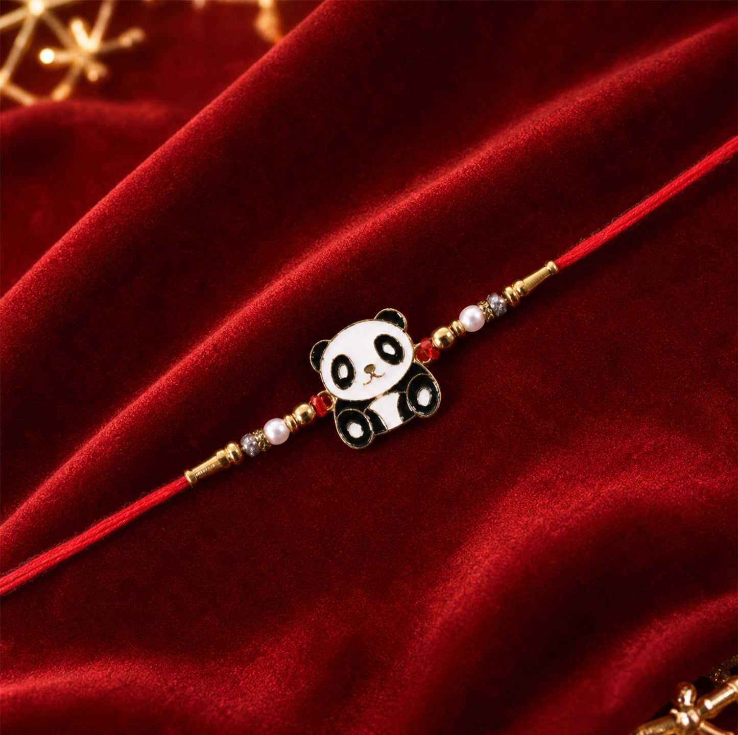 Decorative details of panda charm kids rakhi