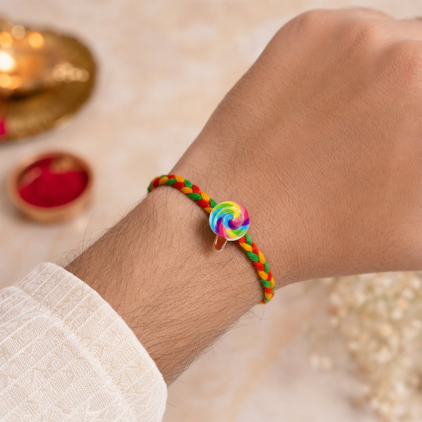 Designer rakhi with colorful festive background
