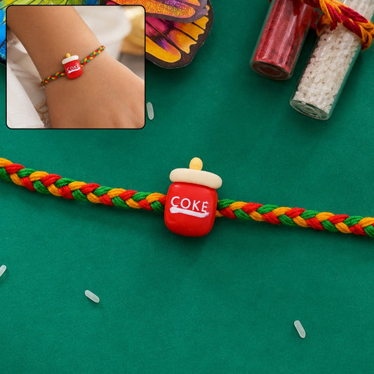 Coke bottle charm braided thread rakhi for brother during Rakshabandhan