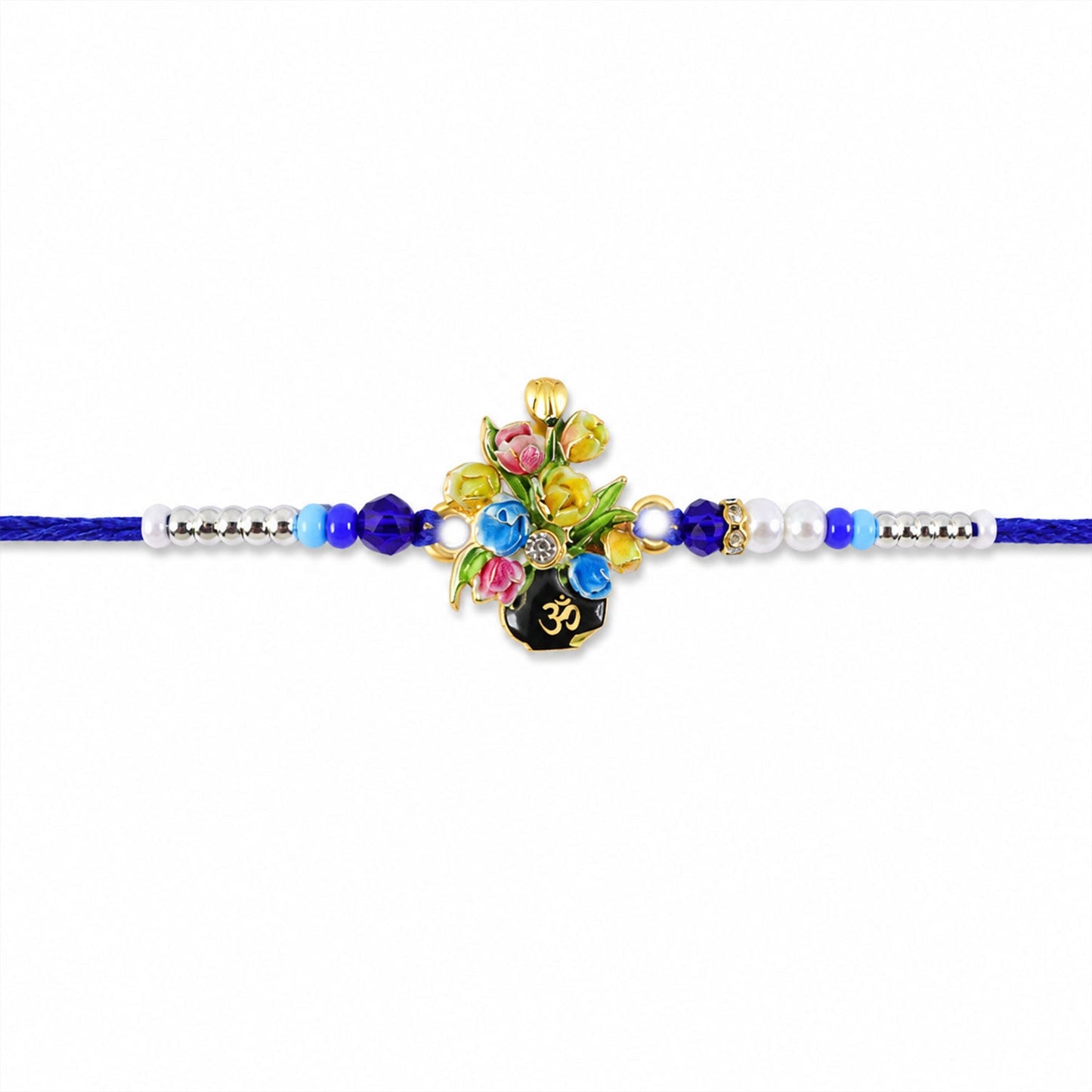 Elegant Om flower bouquet Meena charm Rakhi
