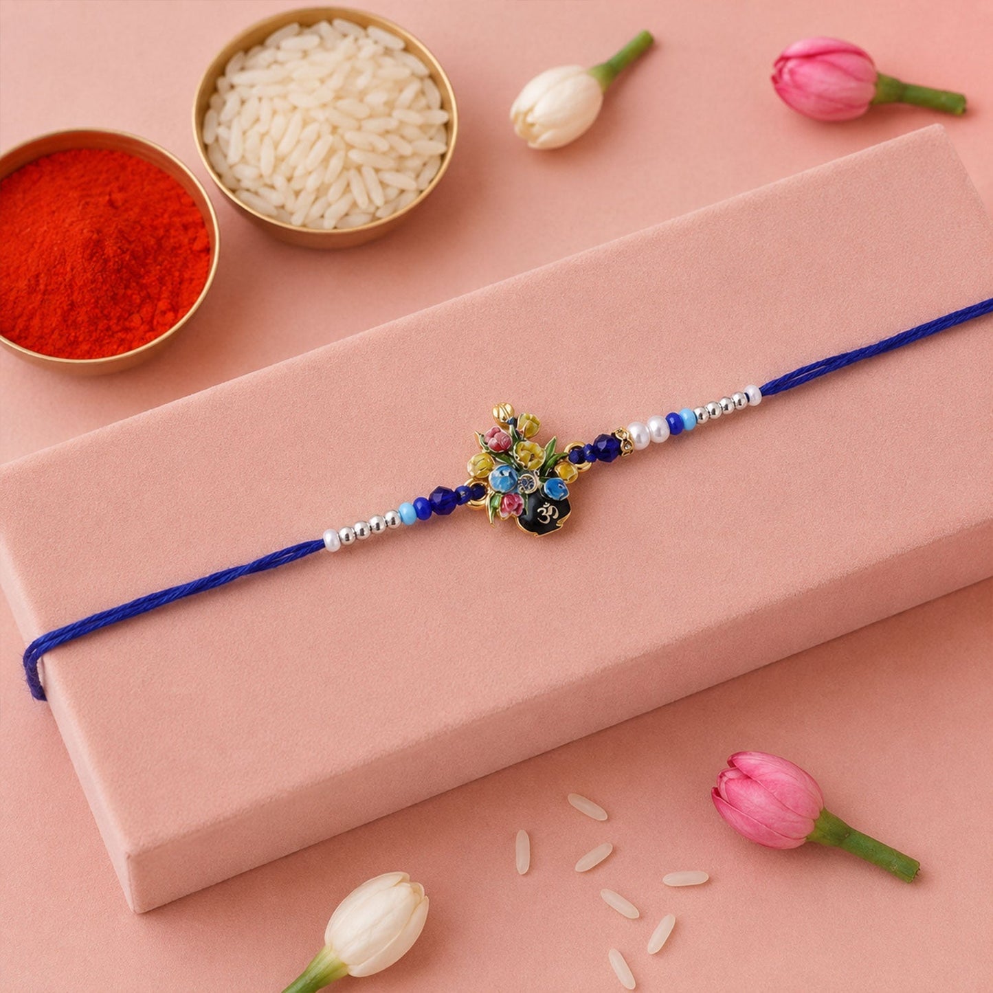 Meena charm and bead details on Rakhi