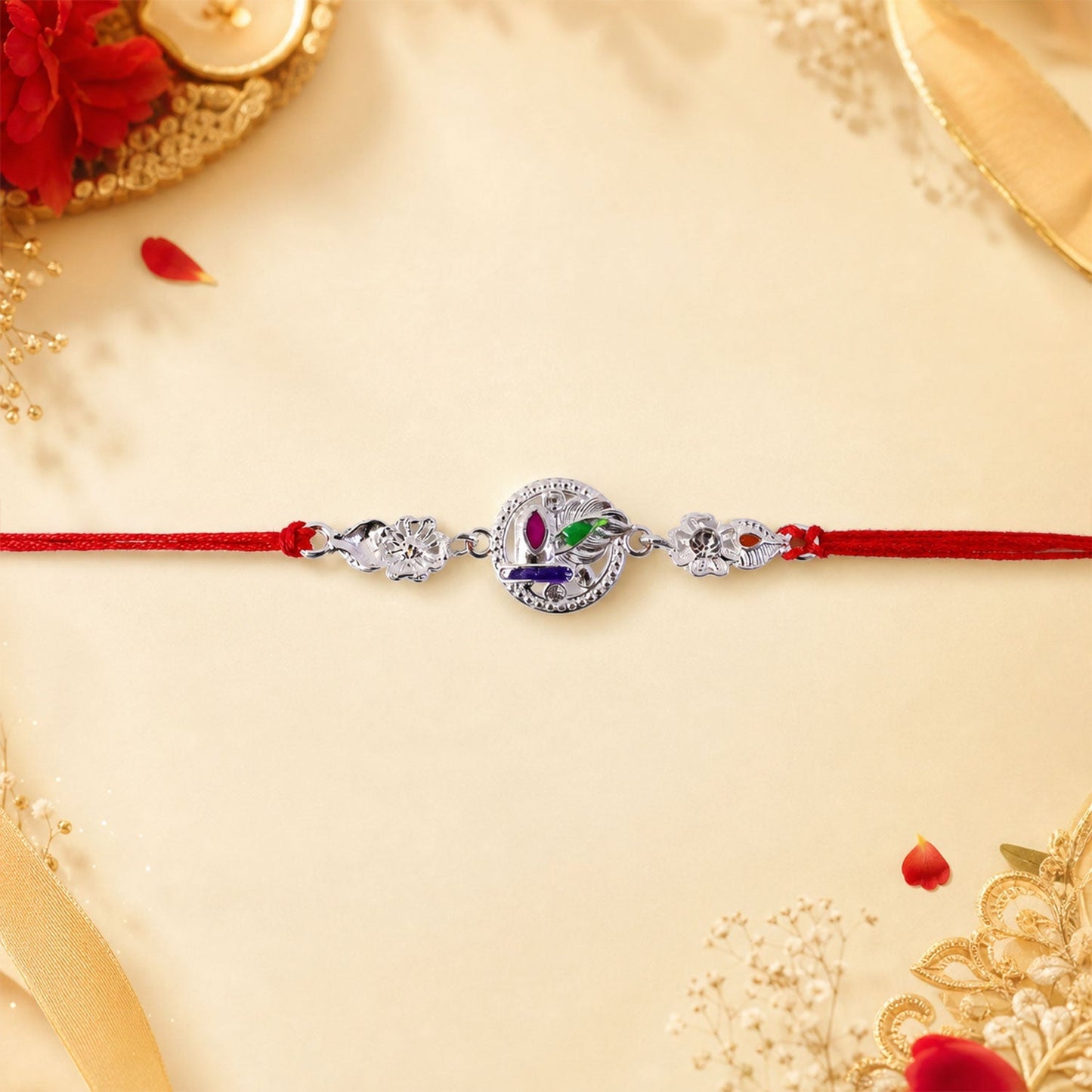 Close-up of silver rakhi showcasing sleek finish and modern look