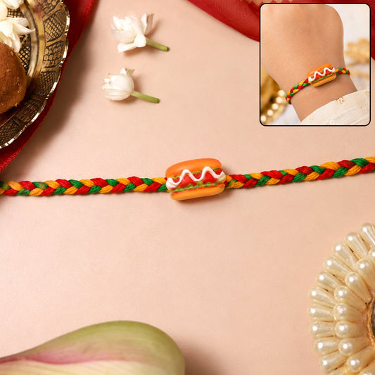Cute hot dog and burger charm braided thread Rakhi for brothers