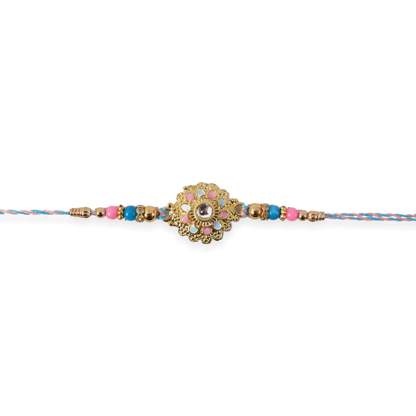 Elegant rakhi with kundan floral charm and beads