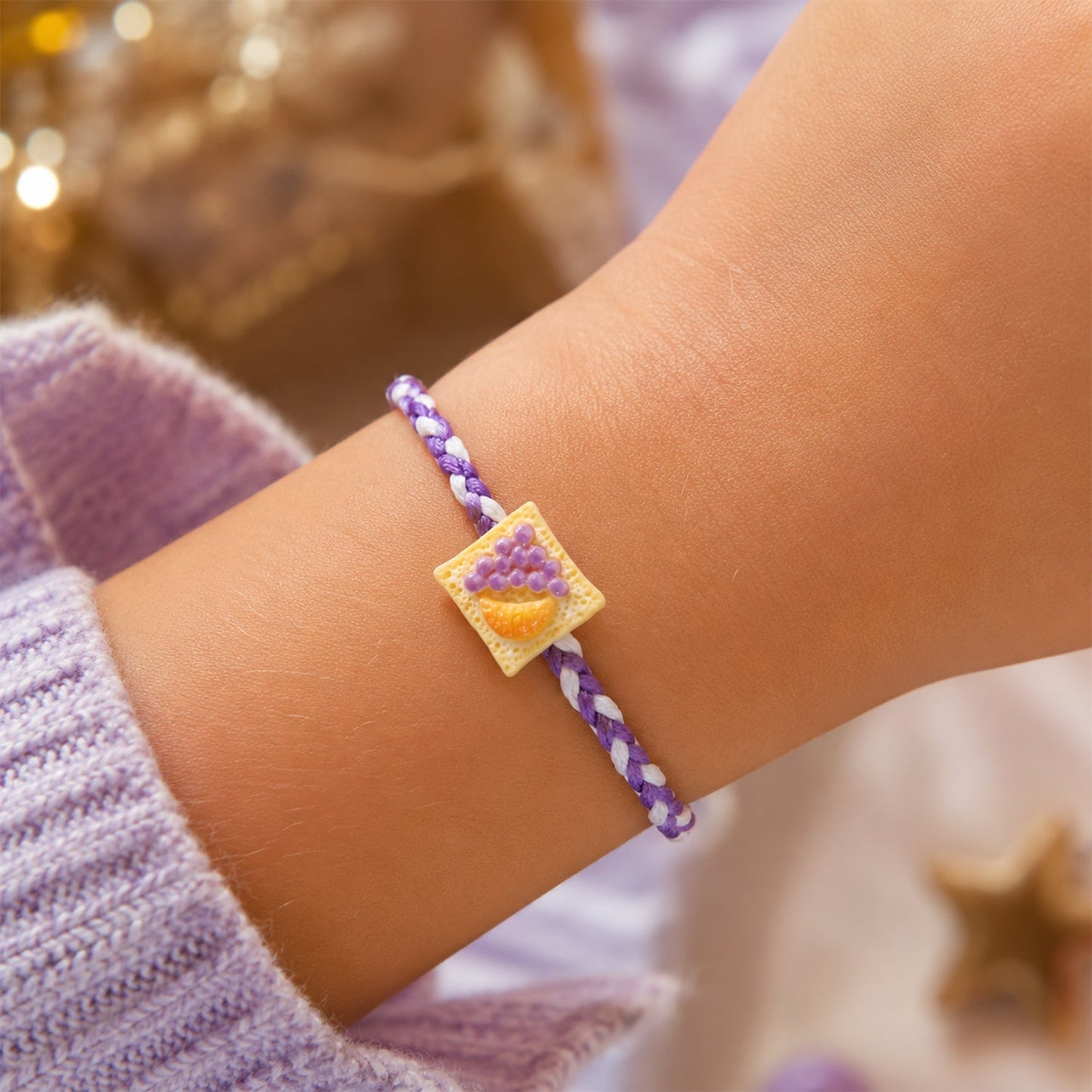Rakhi tied and displayed with fruit toast charm
