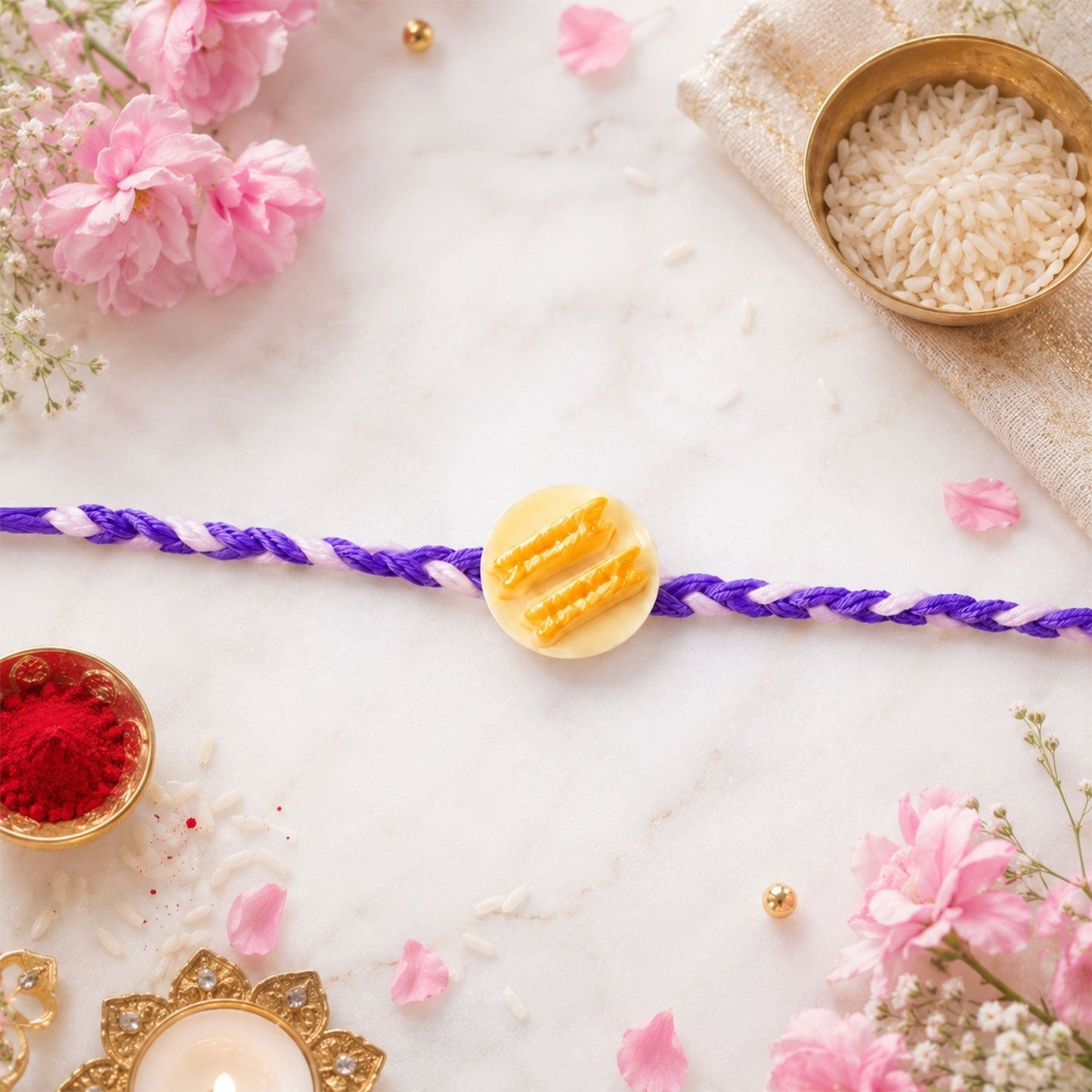 Mini snack plate Rakhi with braided thread design, suitable for gifting