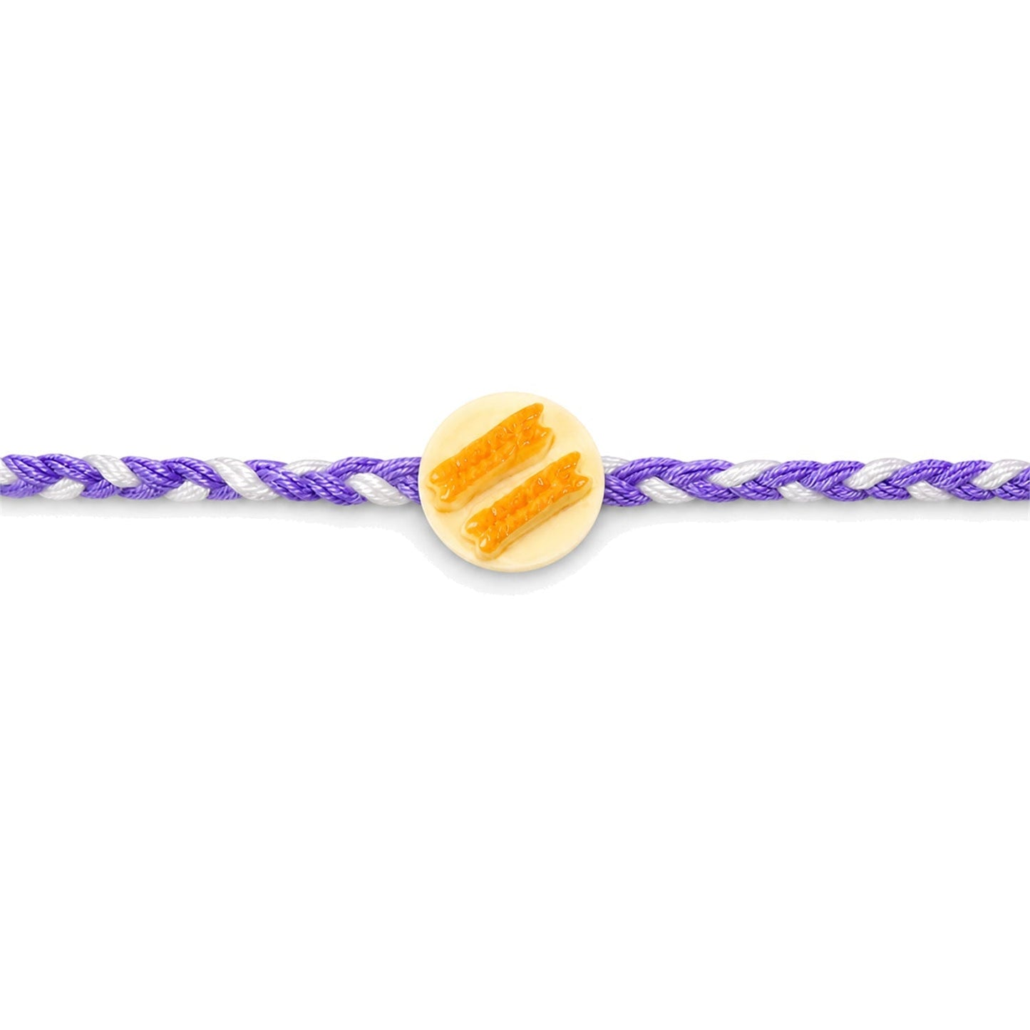 Close-up of braided thread pattern on Rakhi