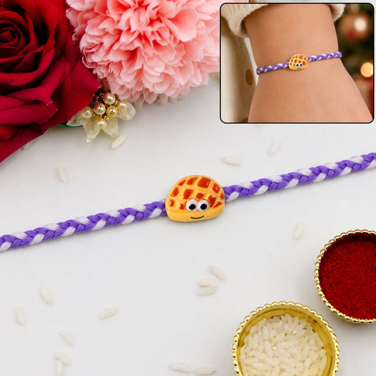 Front view of Smiley Waffle Charm Braided Thread Rakhi for Raksha Bandhan