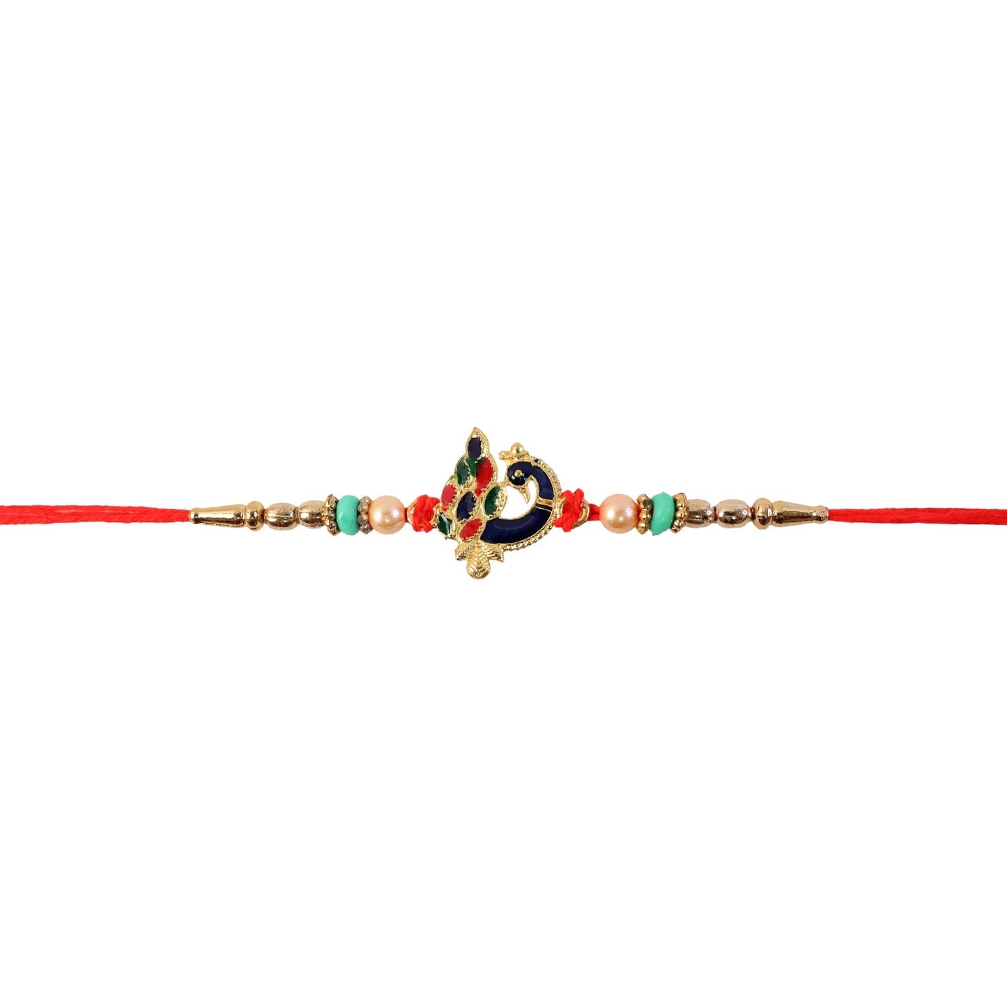 Rakhi tied on brother's wrist with peacock charm design
