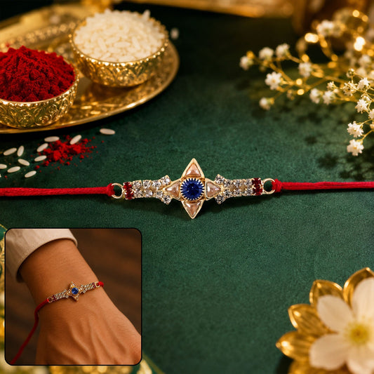 Front view of Crystal Star Stone Rakhi showing elegant design
