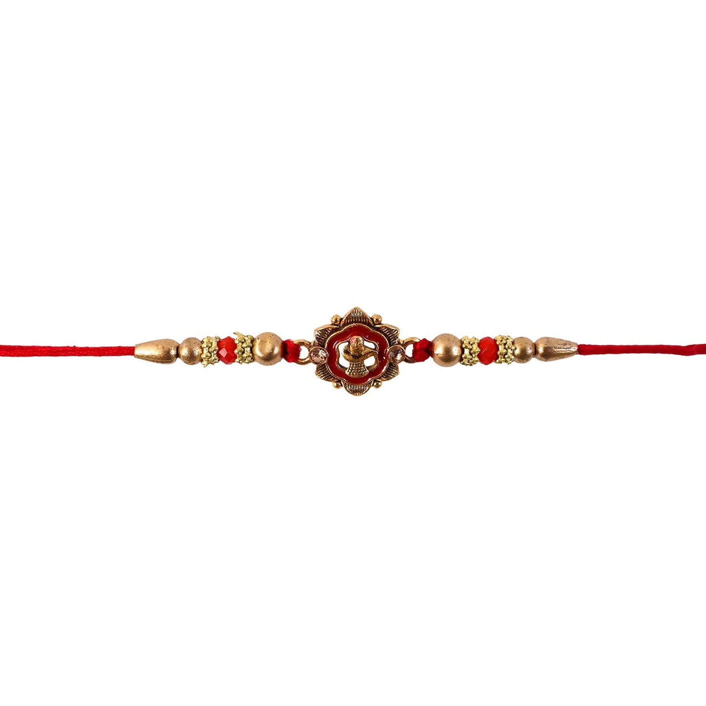 Antique Shivling floral Rakhi displayed on fabric background