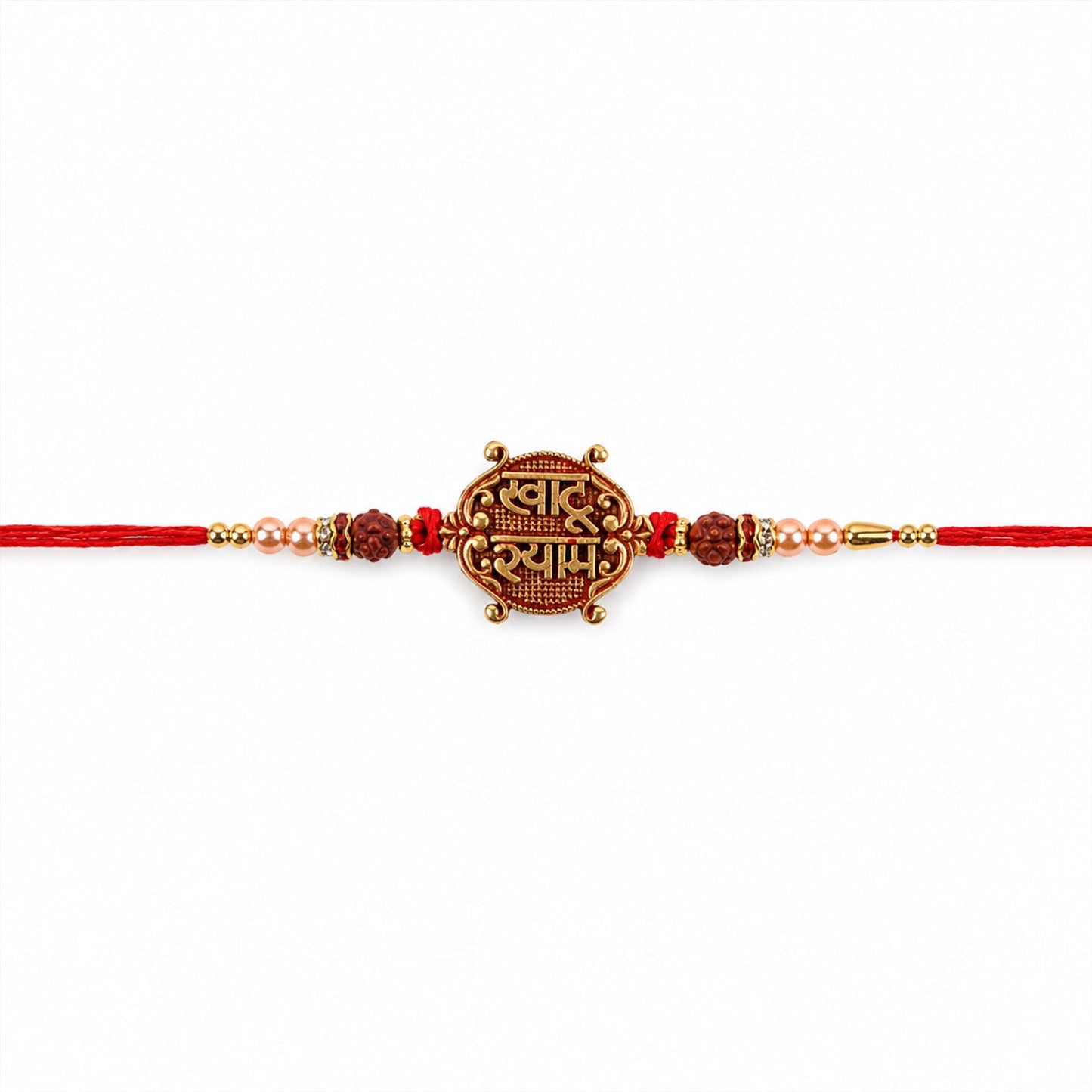 Side angle of Khatu Shyam Rakhi highlighting craftsmanship