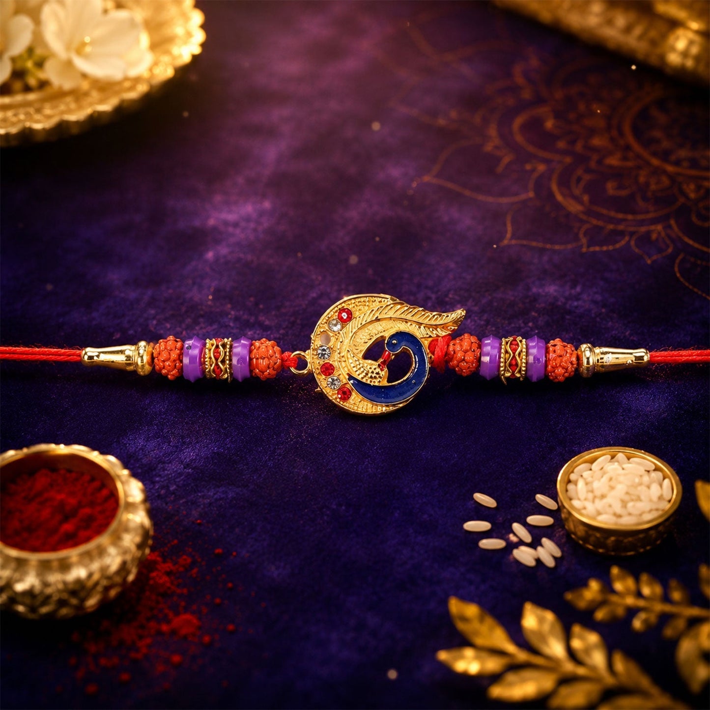 Designer Rakhi with beads and feather, perfect for Raksha Bandhan