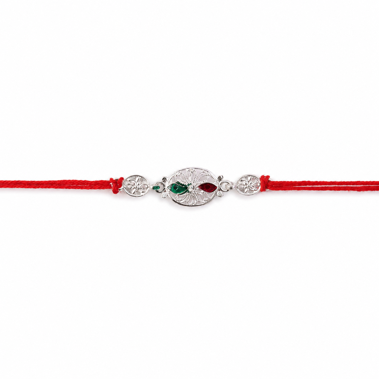 Packaging view of Silver Floral Stone Rakhi