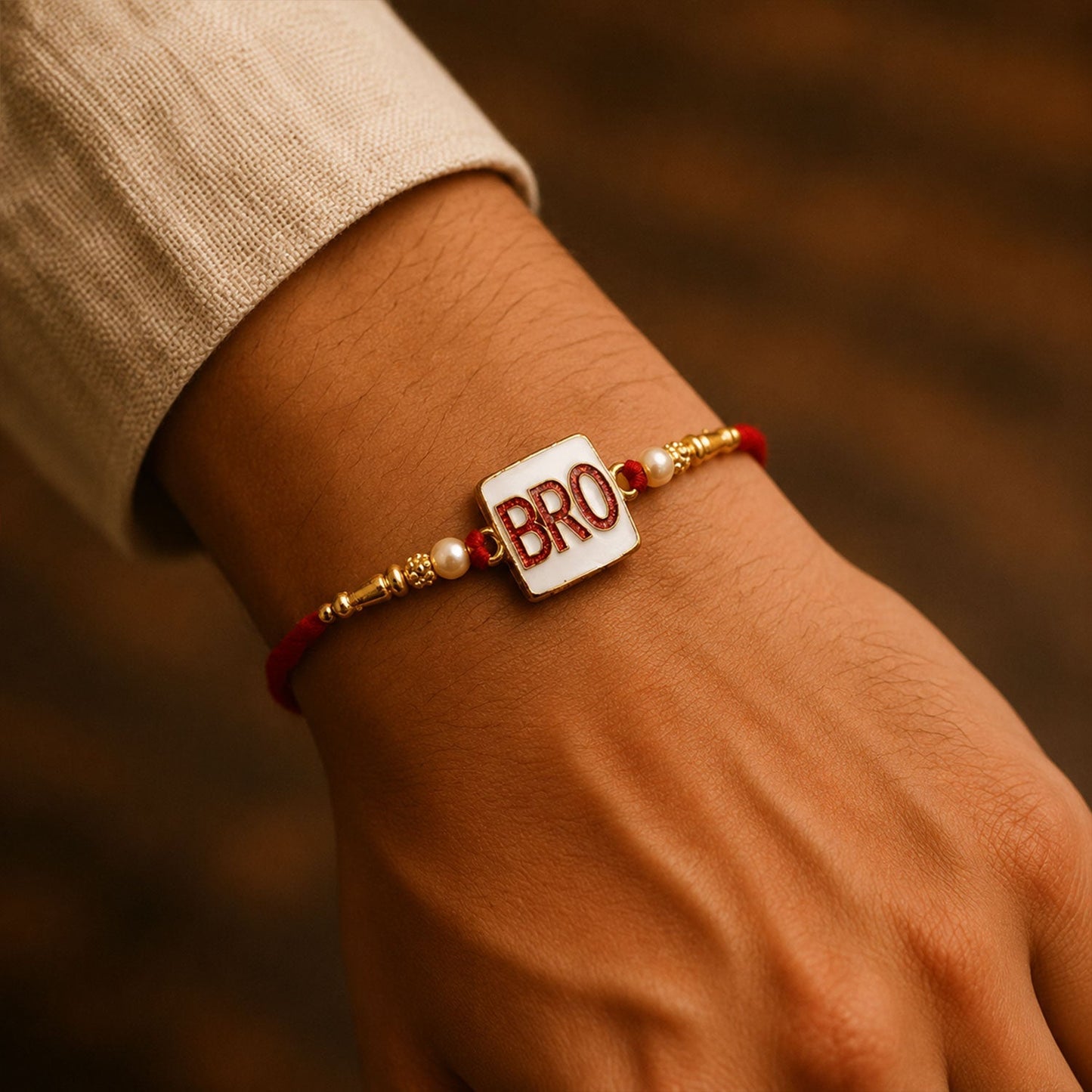 Designer bro square pearl beads rakhi full view
