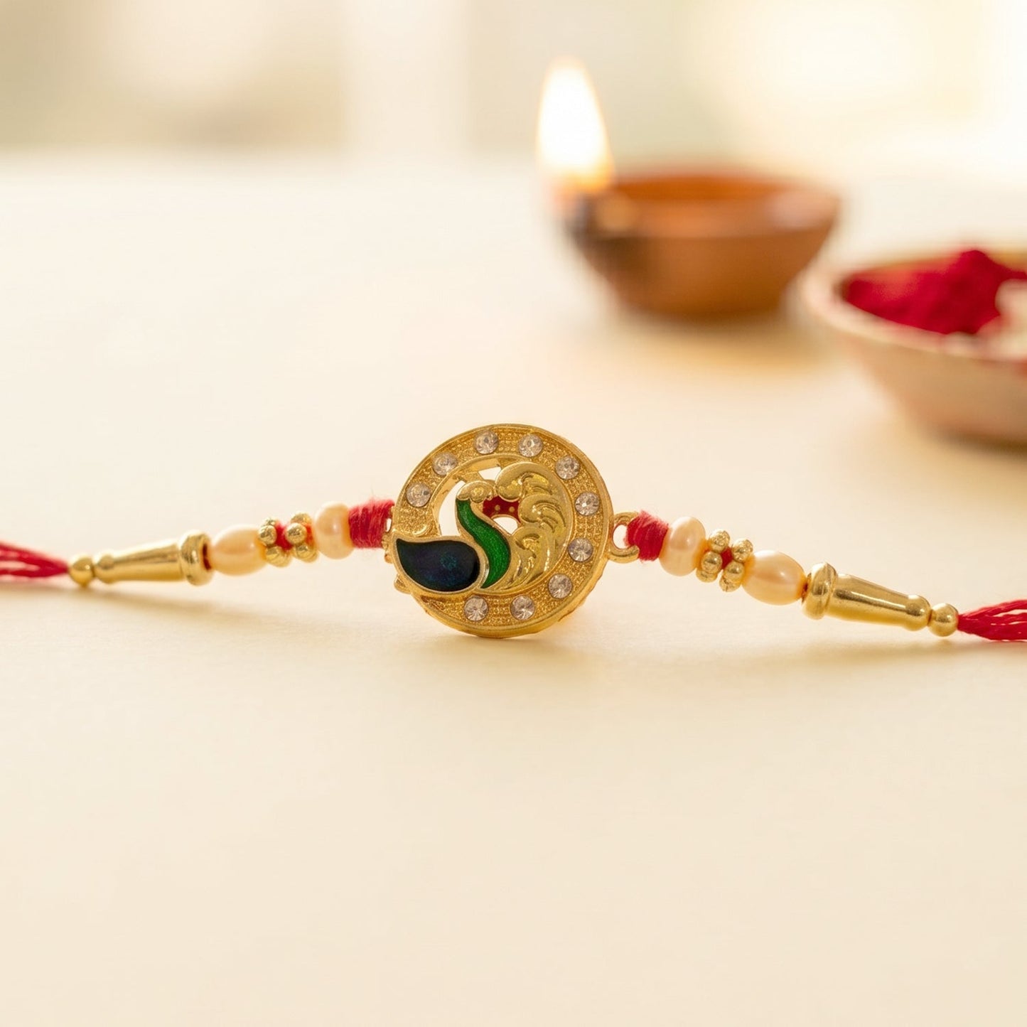 Beautiful Rakhi for Bhai featuring CZ stones and traditional design