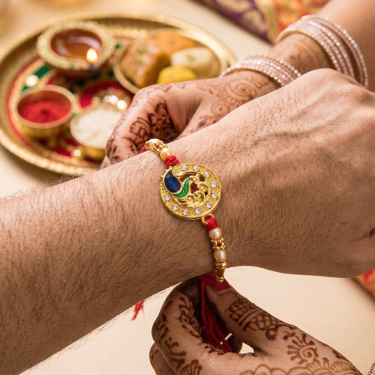 Lightweight designer Rakhi with modern traditional look