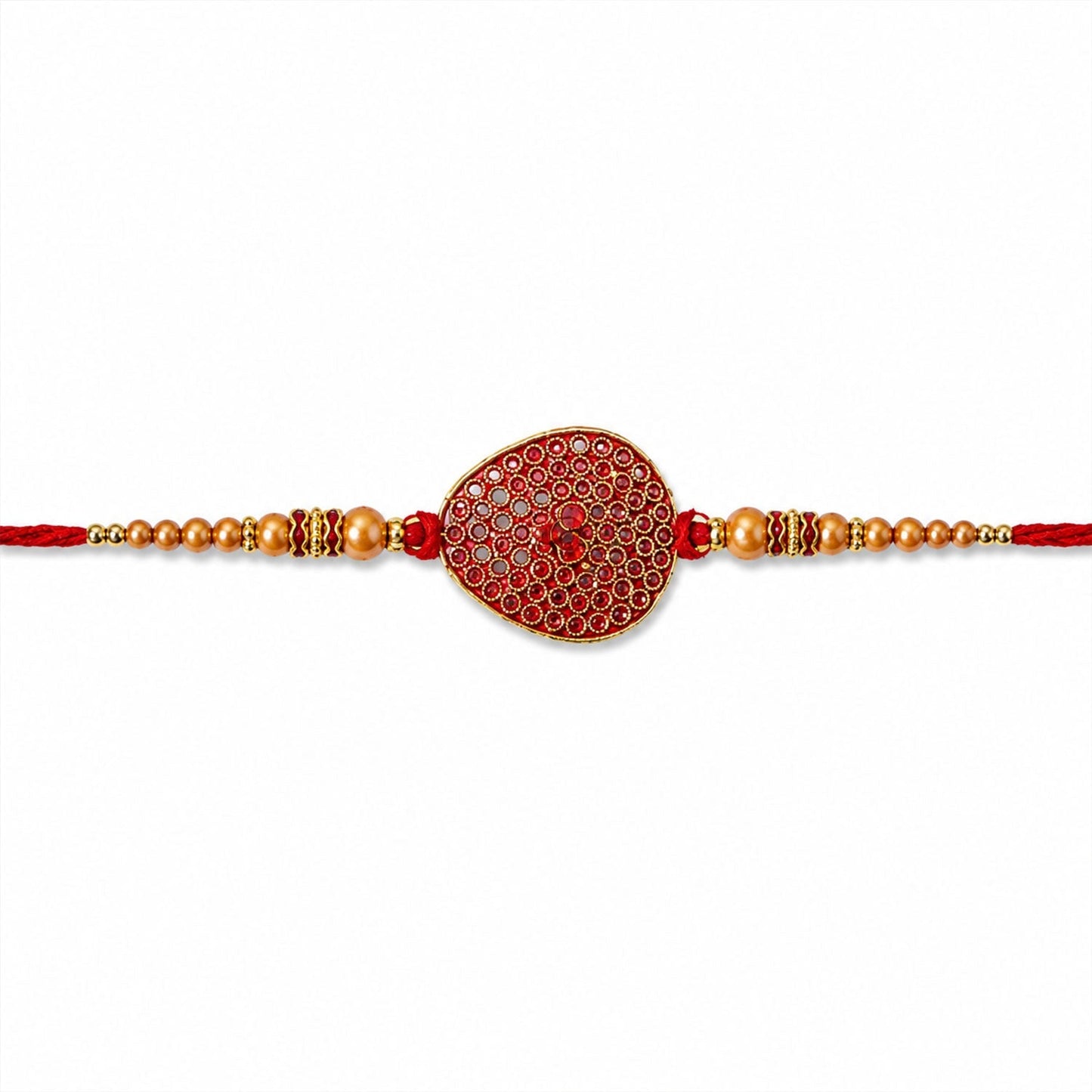Beautifully crafted Rakhi featuring natural beads and thread design.