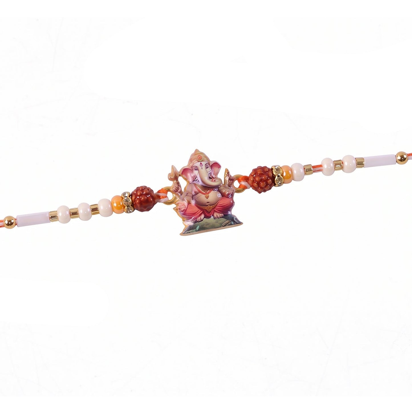 Beautiful traditional Rakhi with decorative beads and Lord Ganesha design