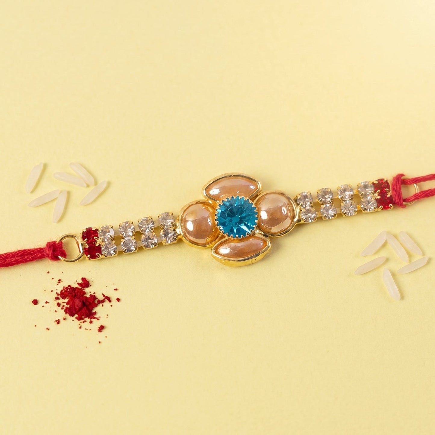 Stylish floral rakhi with modern decorative elements for Raksha Bandhan