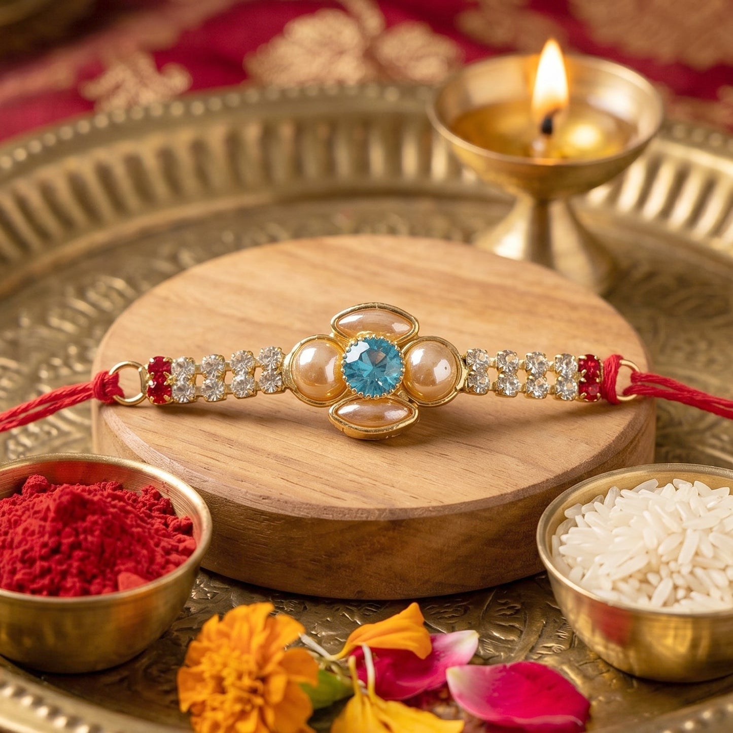 Elegant handmade rakhi with detailed finishing and vibrant thread