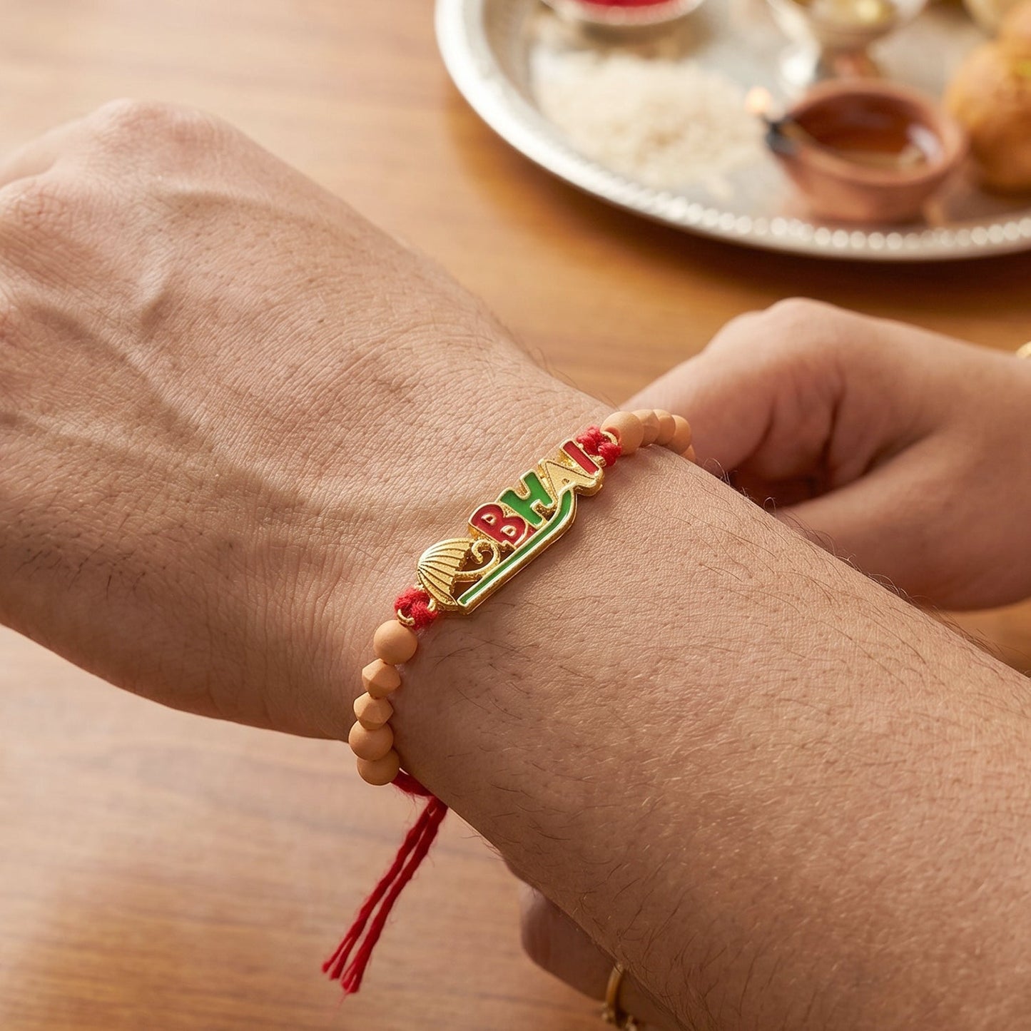 Stylish and traditional Rakhi with colourful beads for sibling celebration