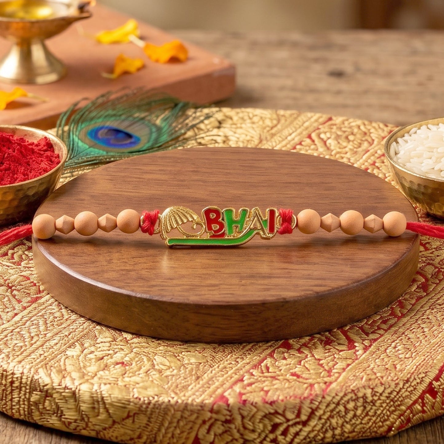 Beautiful festive Rakhi for brothers, with colourful beads and intricate design