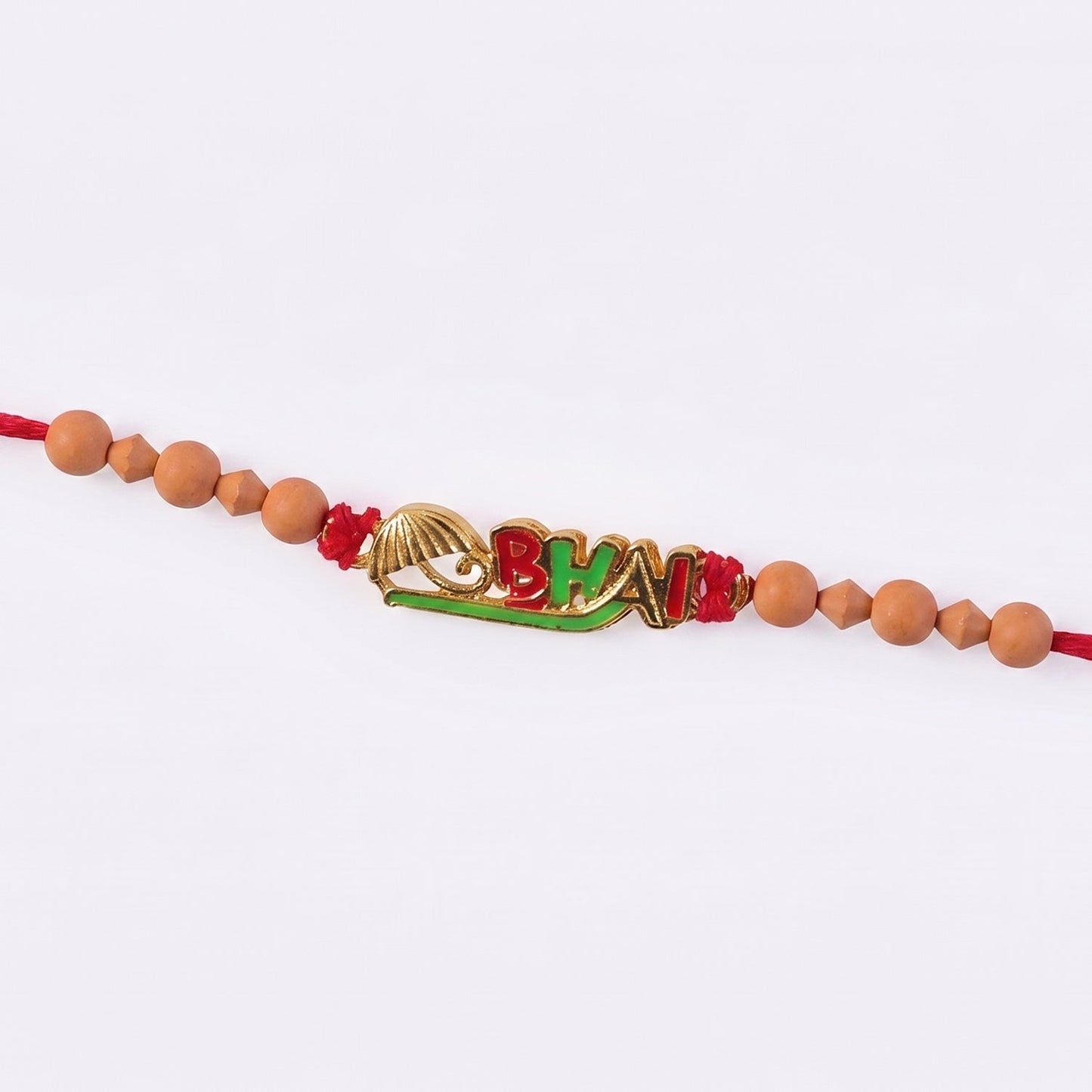Bright and attractive Rakhi design with wooden beads for Raksha Bandhan