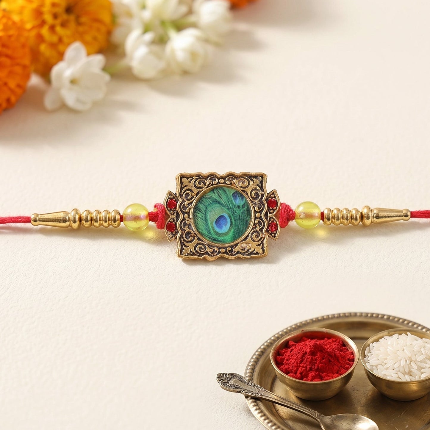 Traditional Rakhi with decorative beads and elegant design perfect for brother Raksha Bandhan